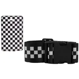 Checkered Luggage Strap & Tag Black-White Front